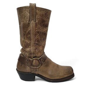 FRYE 12R Harness Boot Western Cowgirl Smoke Tan Leather Mid Calf Pull-On